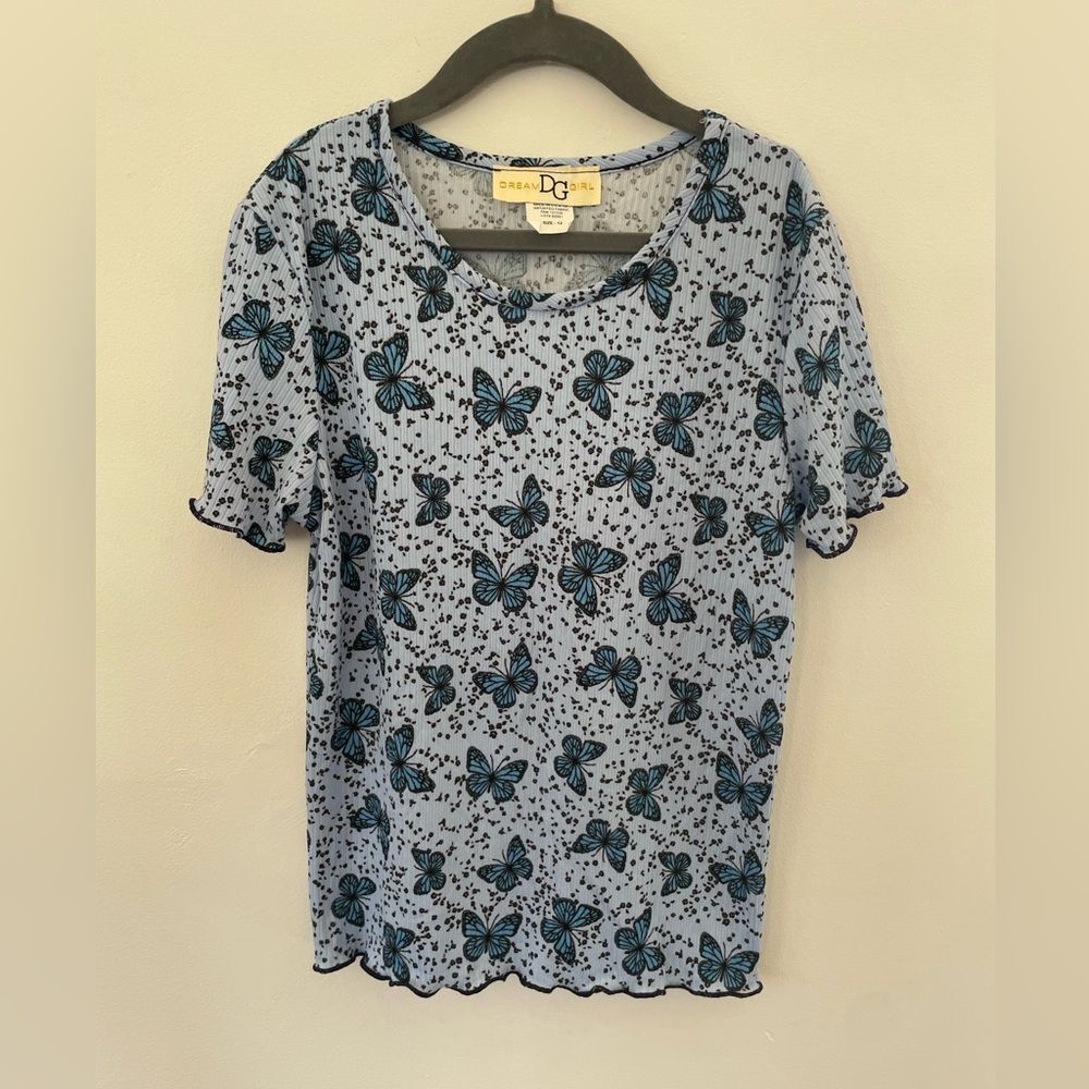 Dream Girl 12Years Blue butterfly Tee NWOT